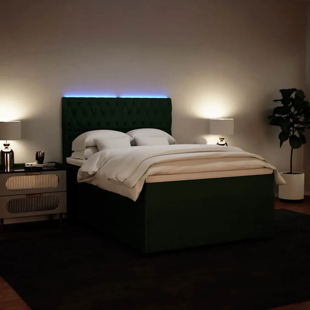Cama com molas/colchão 140x200 cm veludo verde-escuro