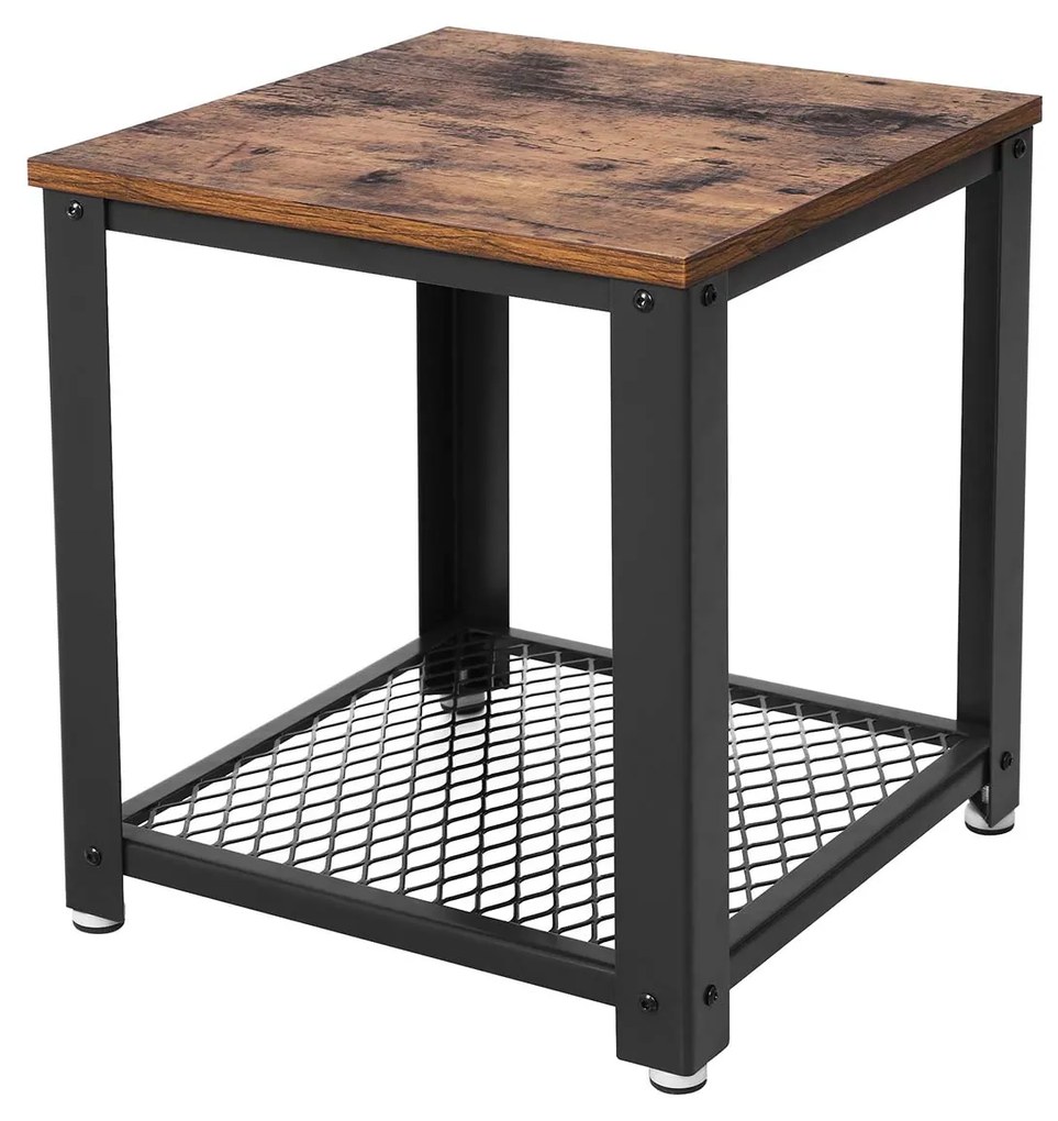 Mesa de centro VASAGLE Side, industrial, com estrutura de metal, fácil de montar, para sala de estar, quarto, cozinha, marrom rústico e preto LET41X, aglomerado de madeira, ferro, vintage, 1 item
