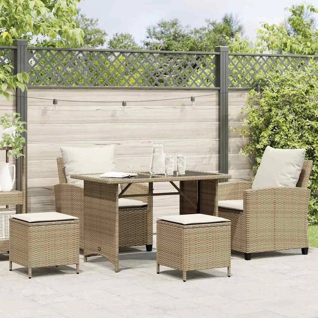 4 pcs conjunto de sofás para jardim c/ almofadões vime PE bege