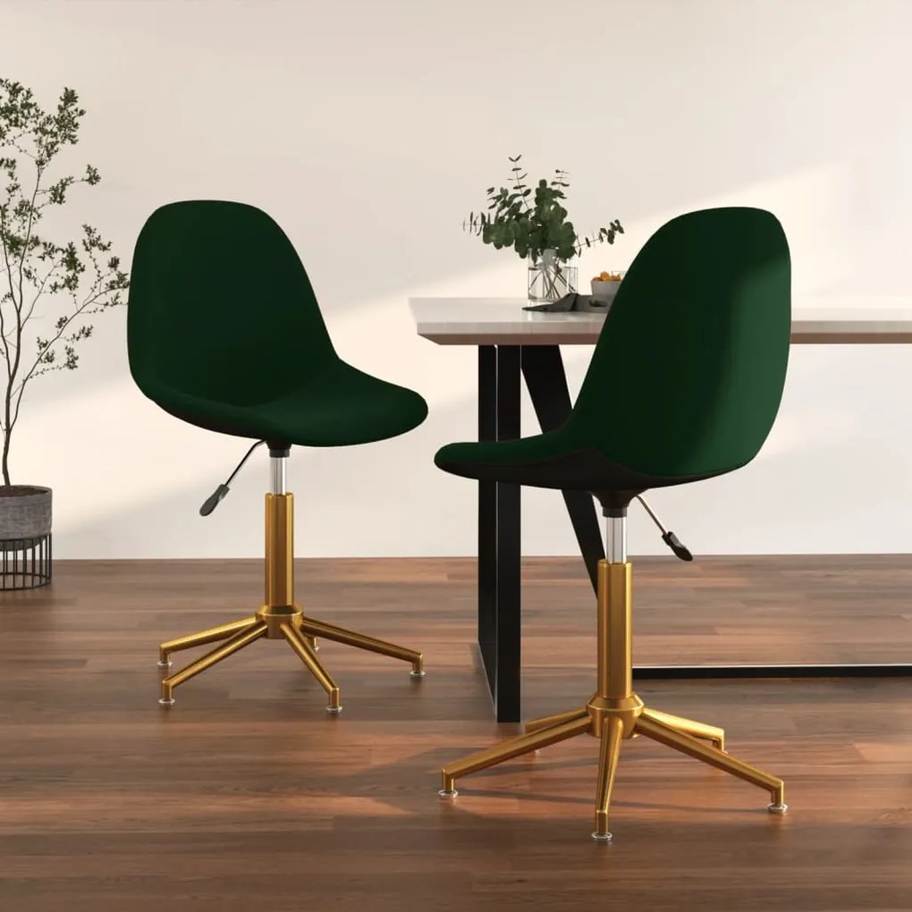 vidaXL Cadeiras de jantar giratorias 2 pcs veludo verde-escuro