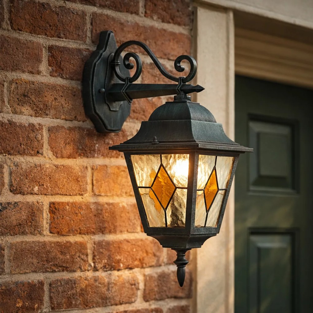 Lanterna de parede exterior vintage preta com verde antigo IP44 - Antigua Down