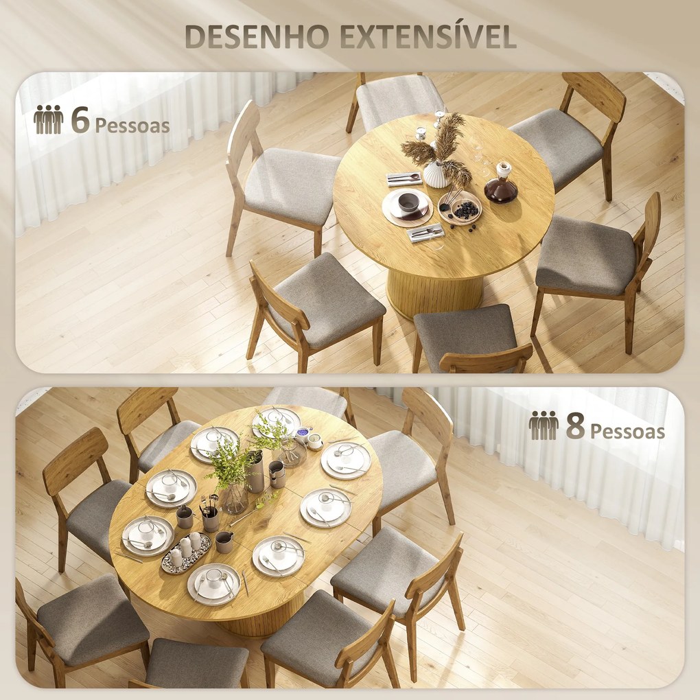 Mesa de Refeição Extensível Redonda para 6-8 Pessoas com Base Estriada para Sala de Estar 110-150x110x75 cm Madeira