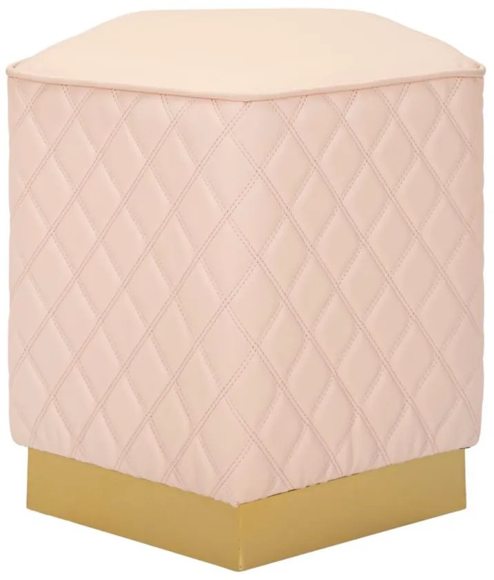 Puff Pentagonal Sharon - Couro Sintético Rosa e Base Dourada - 35 cm x