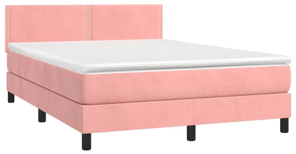 Cama box spring c/ colchão/LED 140x200 cm veludo rosa