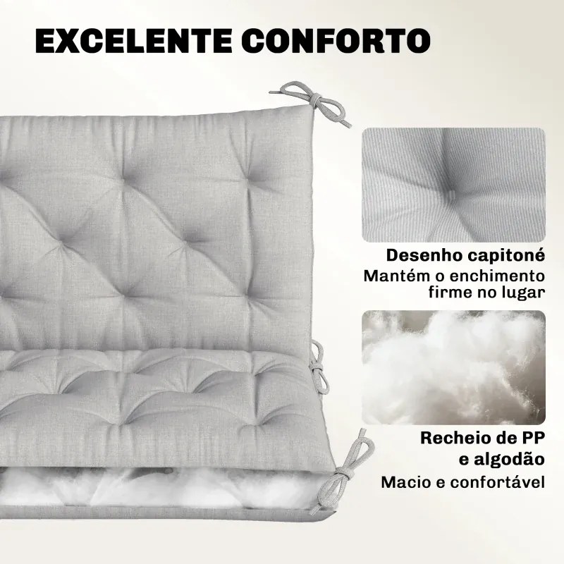 Almofada para Banco de Jardim com Encosto Enchimento Espesso e Fitas de Fixação para Interior e Exterior 150x98x8 cm Cinza