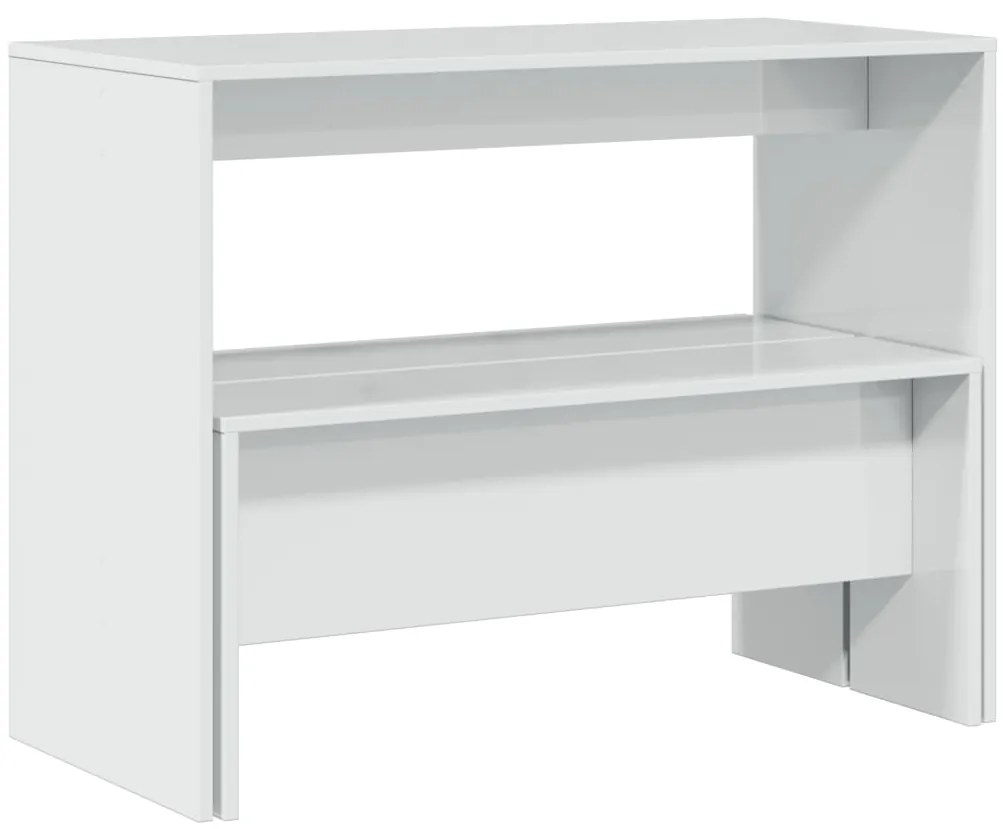 3 pcs conj. mesa jantar e banco deriv. madeira branco brilhante