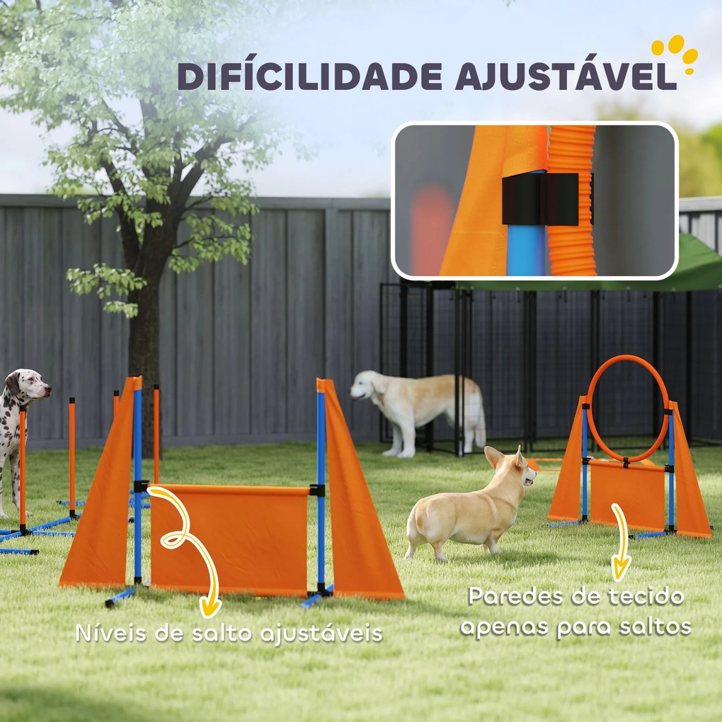 Conjunto de Treino de Agilidade para Cães com Piquetes para Slalom Zona de Descanso Barreira Anel de salto e Bolas Laranja