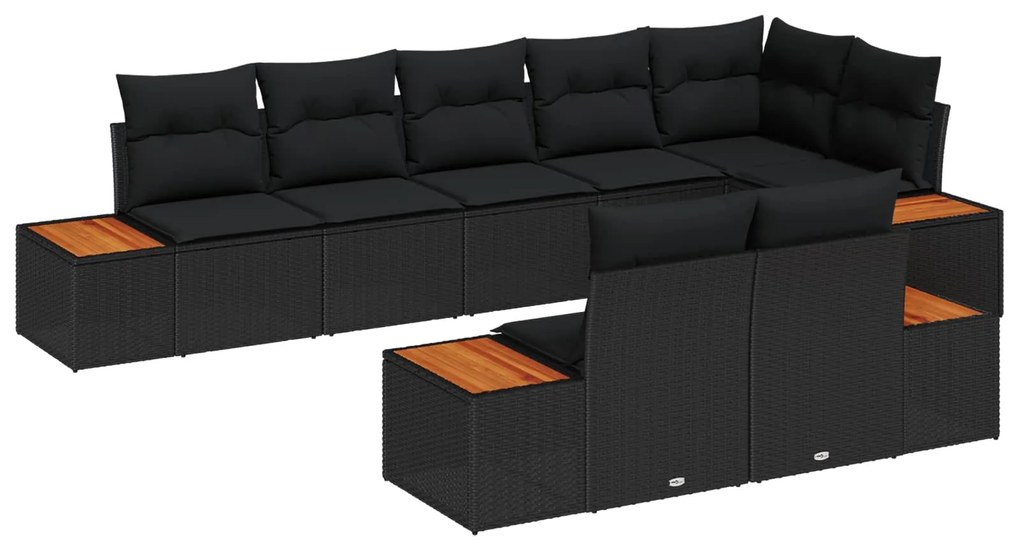 vidaXL Conjunto de Sofá de Jardim 8 pcs Preto Rattan Sintético