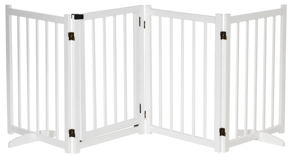 PawHut Barreira para Cães Dobrável Barreira para Cães Pequenos e Médios de 4 Painéis com Porta para Escadas e Corredores 237,5x36x80 cm Branco