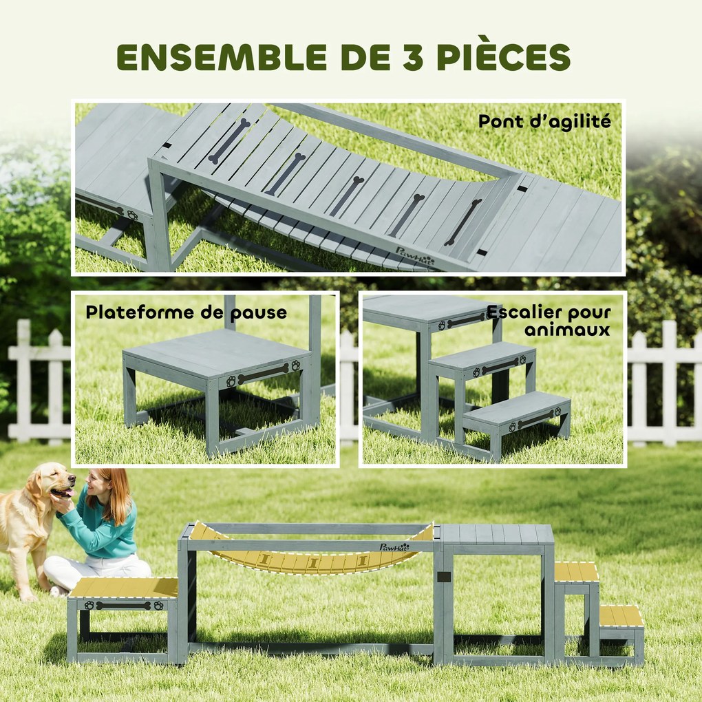 Equipamentos de treino de agilidade para cães – conjunto de 3 peças de equipamento de agilidade para cães em madeira maciça cinzenta