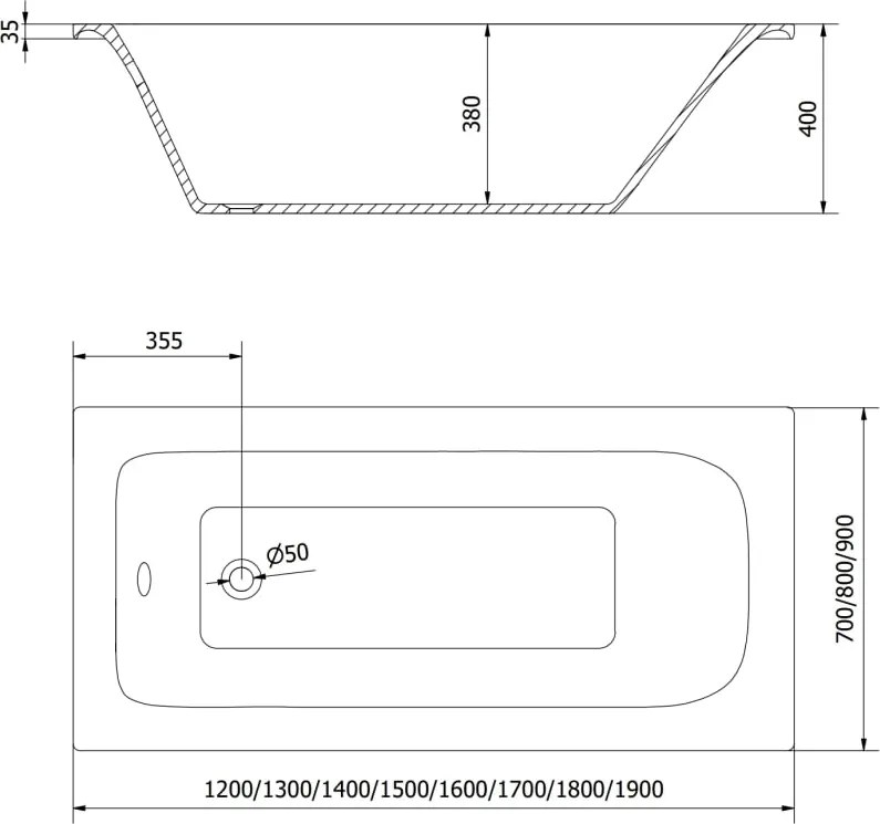 Mexen Vega banheira retangular 180 x 80 cm, branca - 55011808000