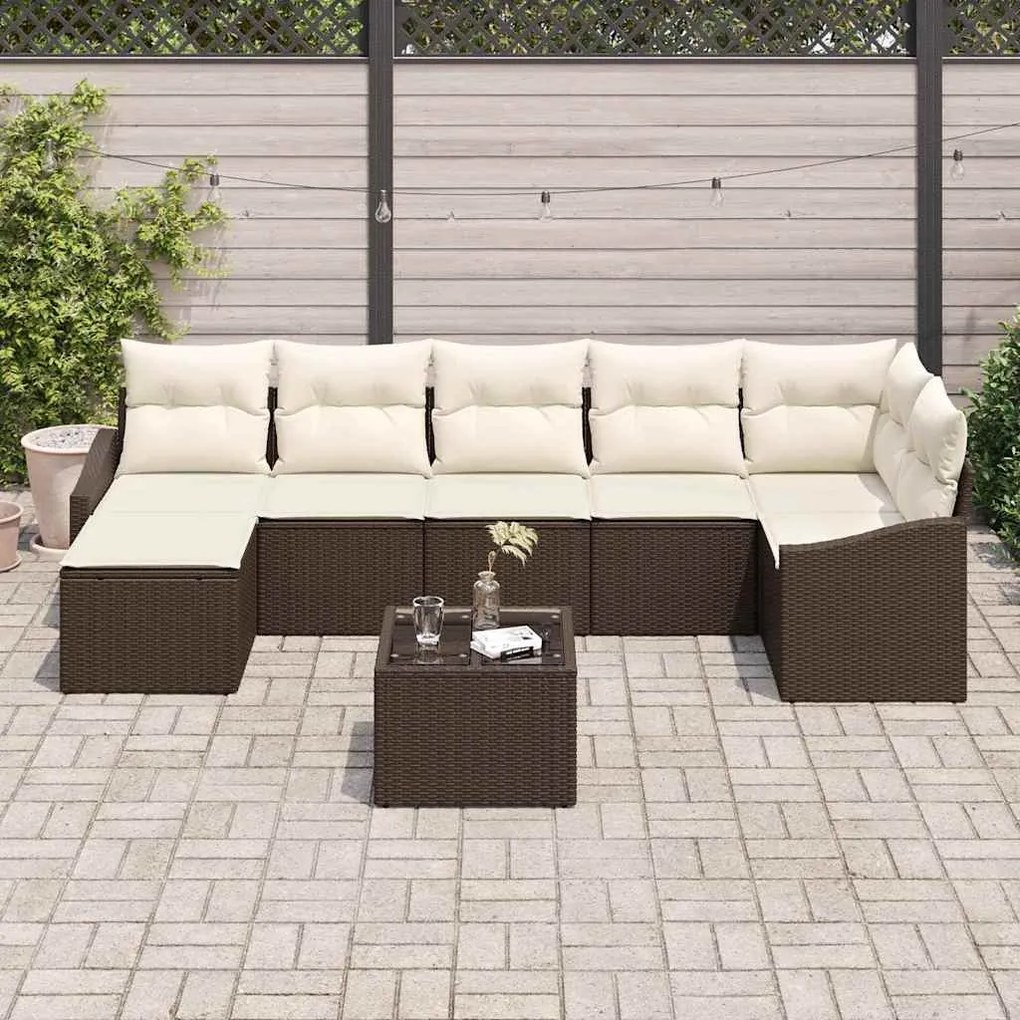 Conjunto de Sofá de Jardim 8 Peças com Almofadas Marrons em Rattan Sin