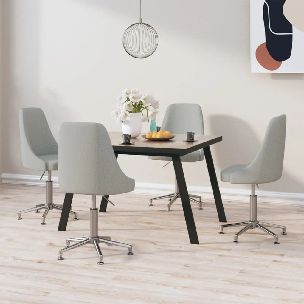 vidaXL Cadeiras de jantar giratórias 4 pcs tecido cinzento-claro