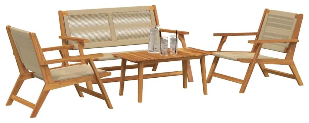 Conjunto de Cadeiras com Mesa de 4 - Madeira de Acácia Bege