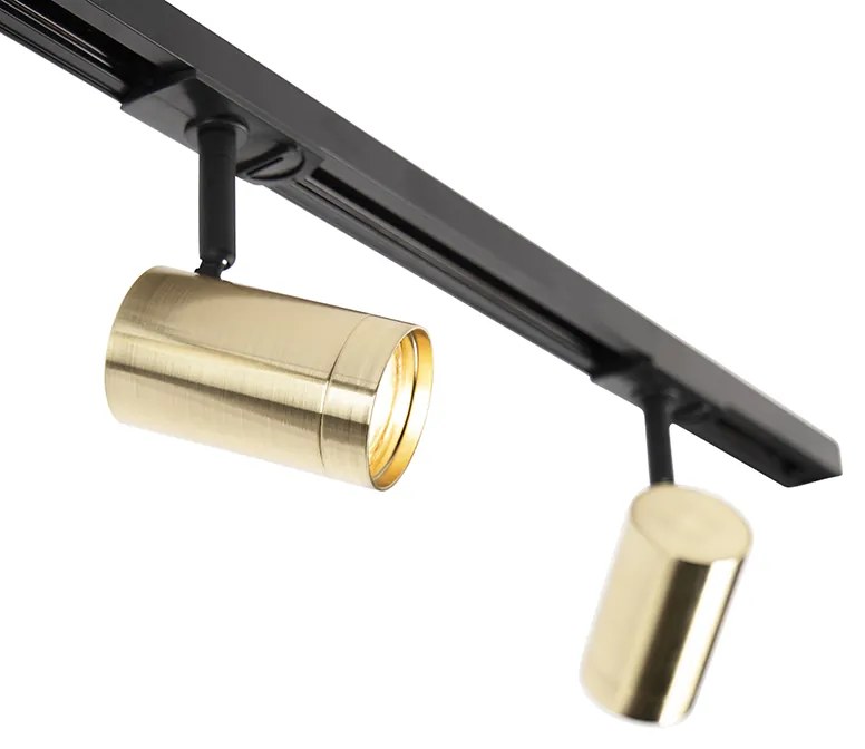 Sistema de trilhos com 3 focos monofásicos preto com dourado - Jeana Moderno