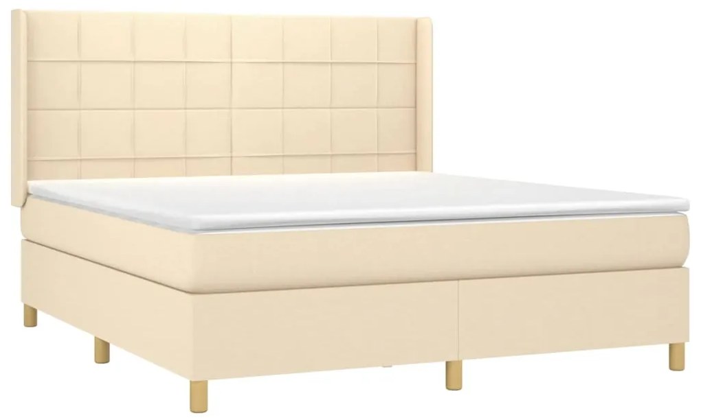 Cama box spring c/ colchão e LED 160x200 cm tecido cor creme