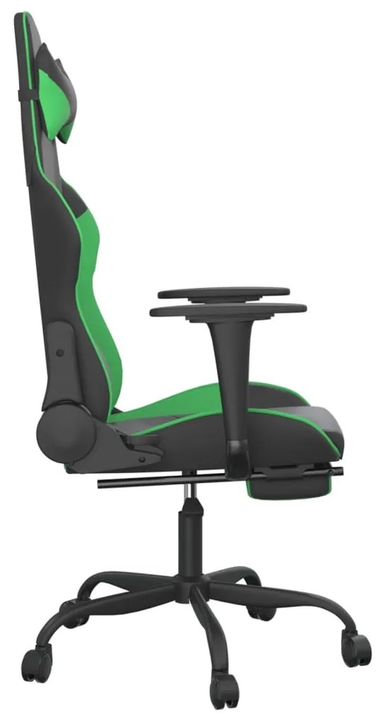 Cadeira gaming massagens c/ apoio pés couro artif. preto/verde