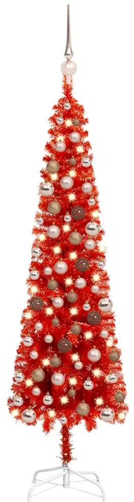 3078080 vidaXL Árvore de Natal fina com luzes LED e bolas 120 cm vermelha