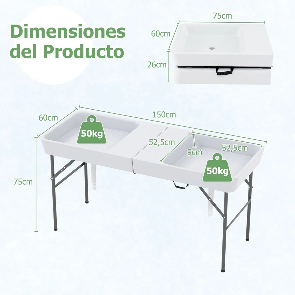 Mesa refrigeradora com gelo dobrável com 151 cm  para exteriores para campismo festas, eventos Branca
