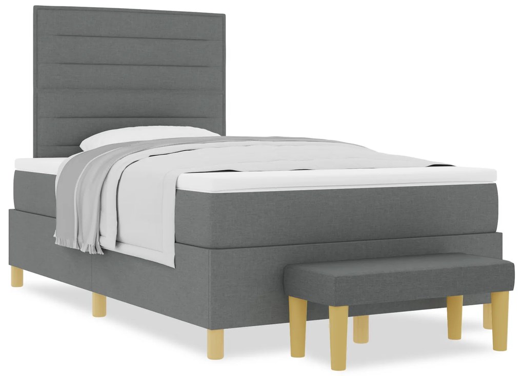 Cama Box Spring com Colchão & Banco Cinza Escura 120x200 cm Tecido