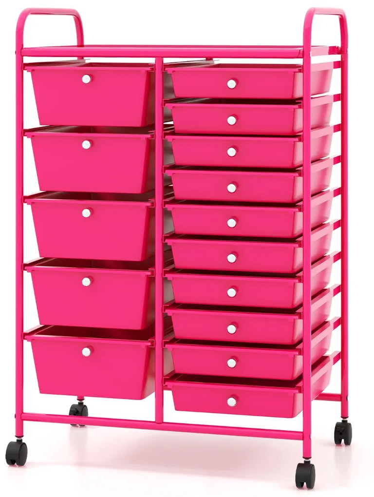 Carrinho multiusos com gavetas amovíveis e rodas com fecho Organizador de acessórios 63 x 37 x 87cm Rosa Escuro