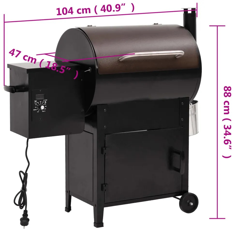 Grelhador a pellets com chaminé 104 cm ferro preto