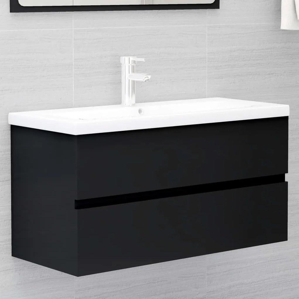 vidaXL Armário de lavatório 90x38,5x45 cm derivados de madeira preto