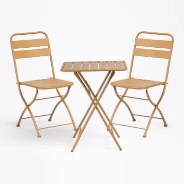 Conjunto De Mesa Dobrável (60 X 60 Cm) E 2 Cadeiras Dobráveis Janti Mostaza - Sklum