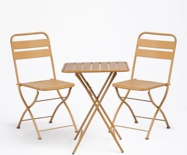 Conjunto De Mesa Quadrada 60x60 Cm Dobrável E 2 Cadeiras De Cozinha Dobráveis Em Aço Janti Mostaza - Sklum