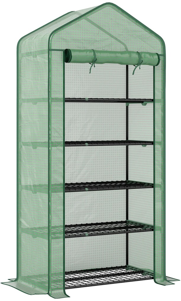 Outsunny Estufa de Jardim de 5 Prateleiras com 1 Porta com Fecho de Correr para Cultivo de Plantas em Terraço 90x49x193 cm Verde | Aosom Portugal