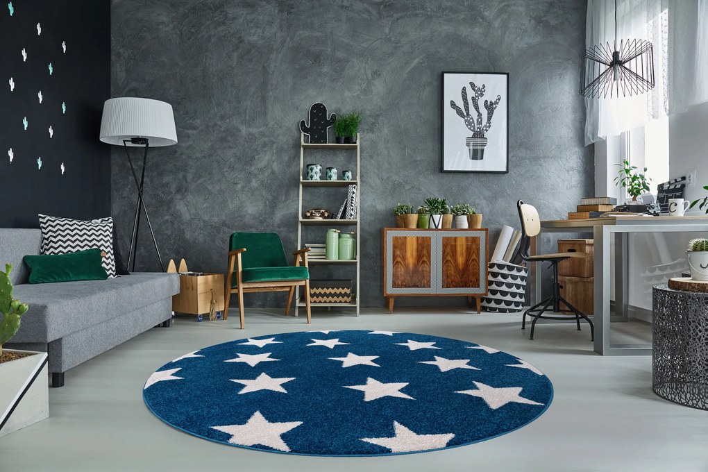 Tapete SKETCH redondo - FA68 azul/branco - Estrelas Estrelinhas
