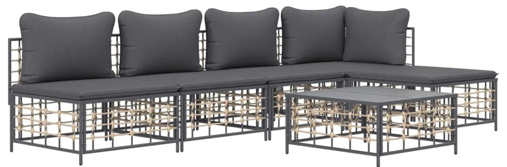 6 pcs conjunto lounge de jardim c/ almofadões vime PE antracite