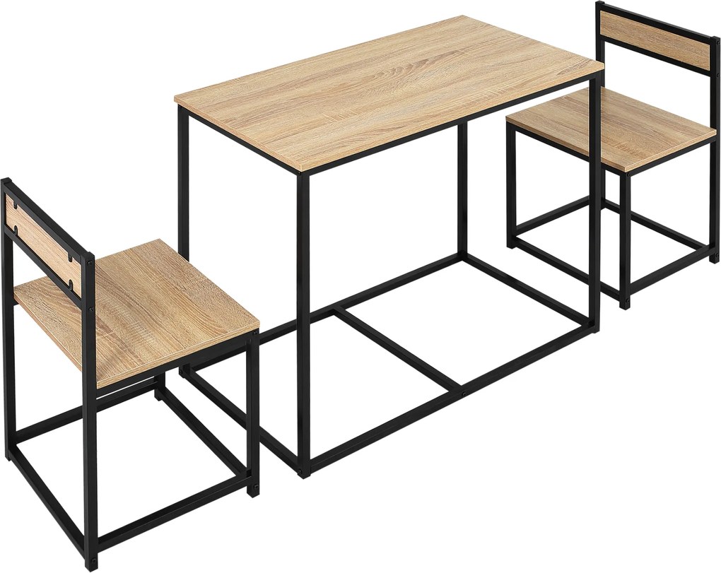 HOMCOM Conjunto Mesa e 2 Cadeiras Estilo Industrial Metal Preto Cor Carvalho Claro | Aosom Portugal
