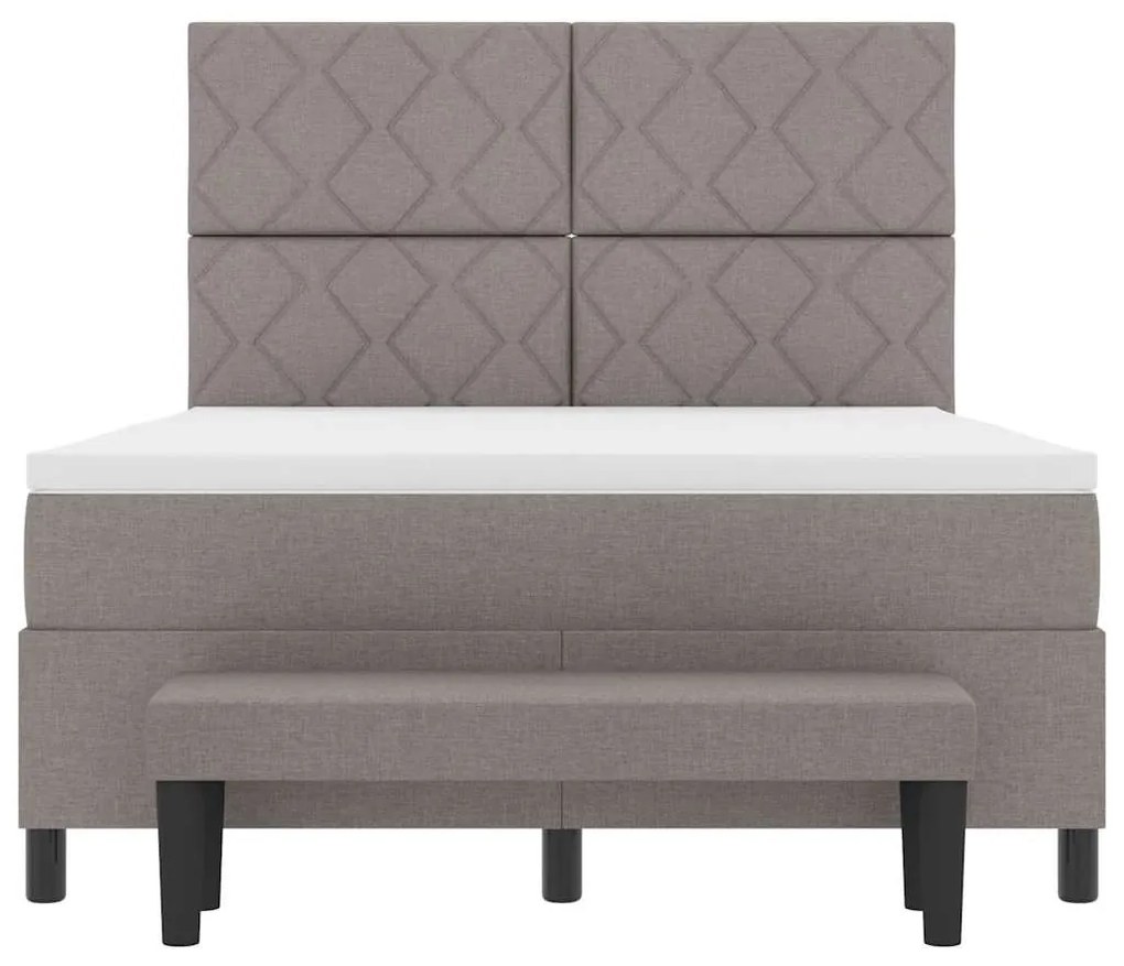 Cama Box Spring com Colchão &amp; Banco Taupe 140x200 cm Tecido