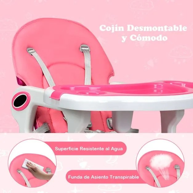 Cadeira alta 3 em 1 refeição bebés conversível em mesa e cadeira para crianças de 6 a 36 meses com bandeja removível, almofada, encosto com 3 níveis e