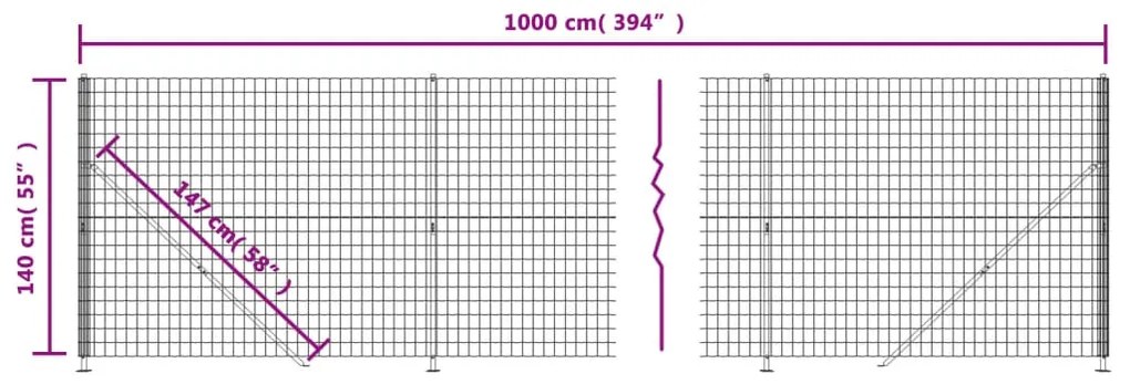 Cerca de malha de arame com flange 1,4x10 m antracite