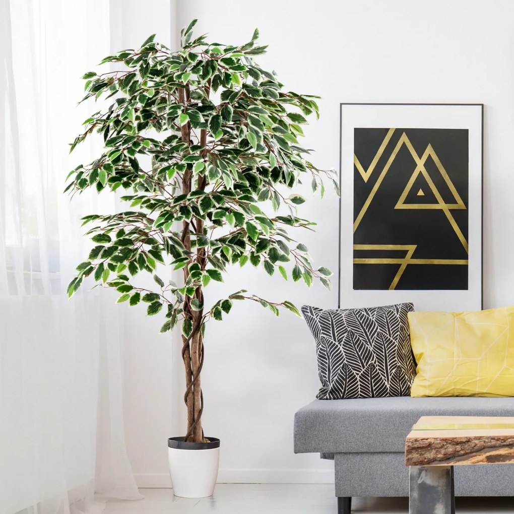 Planta artificial de 160 cm com 1008 folhas Vaso resistente para viveiro e musgo seco Árvore decorativa falsa para casa Interior Verde