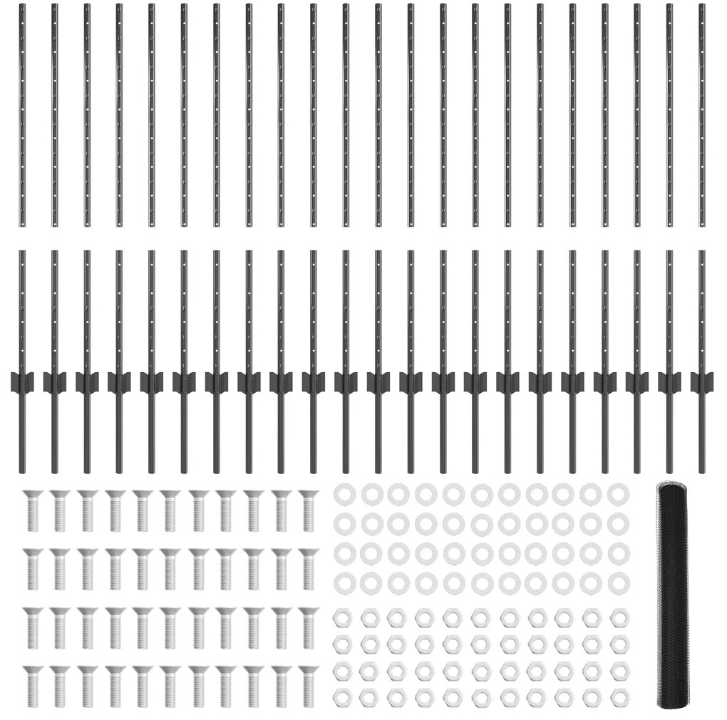 Postes de Cerca vidaXL 22 pcs U-Channel Cinza 100 cm Aço