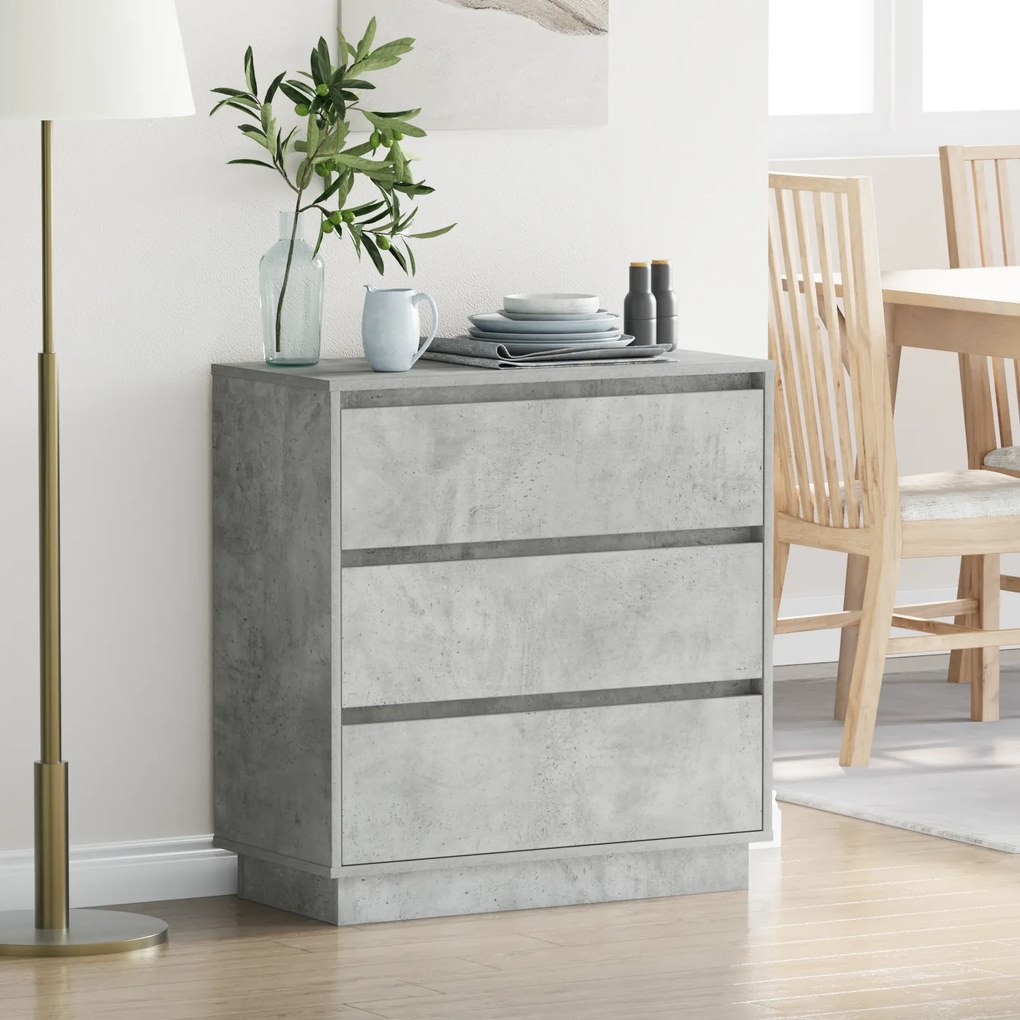 Cômoda de Cabeceira vidaXL com LED Cinza Concreto 71x34,5x75 cm Madeira Engenharia