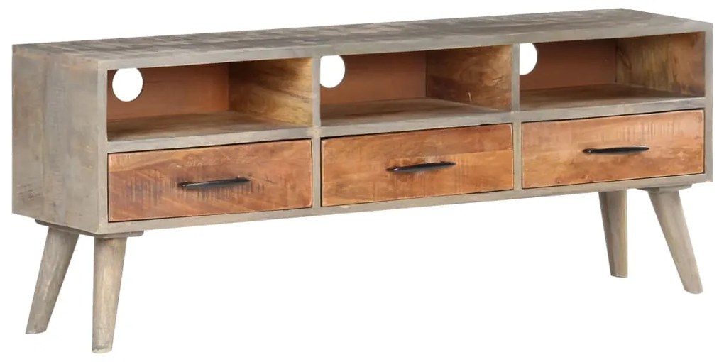 Móvel TV 130x35x51 cm madeira mangueira áspera maciça cinzento
