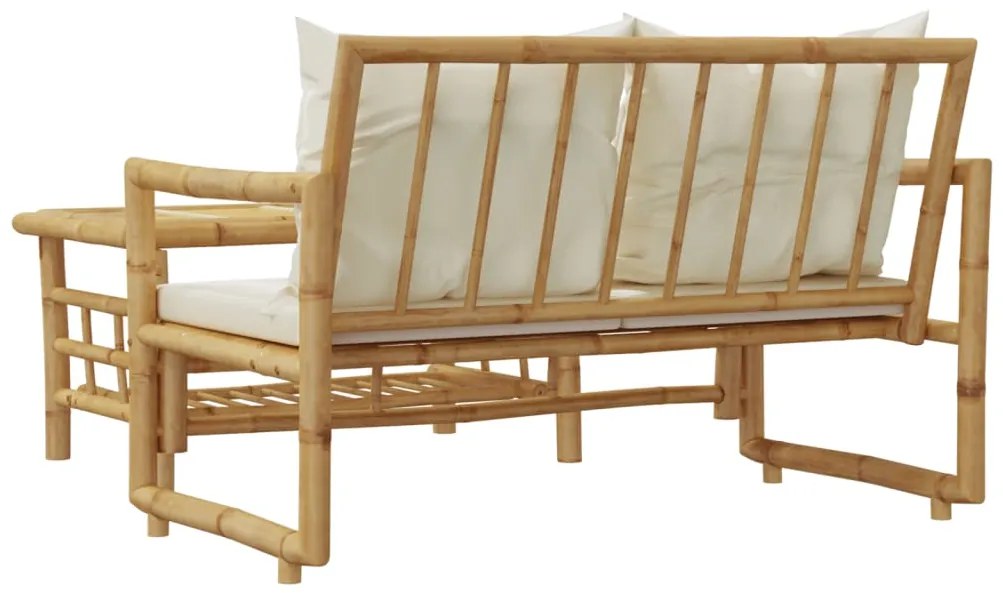 2 pcs conjunto de sofá de jardim com almofadões bambu