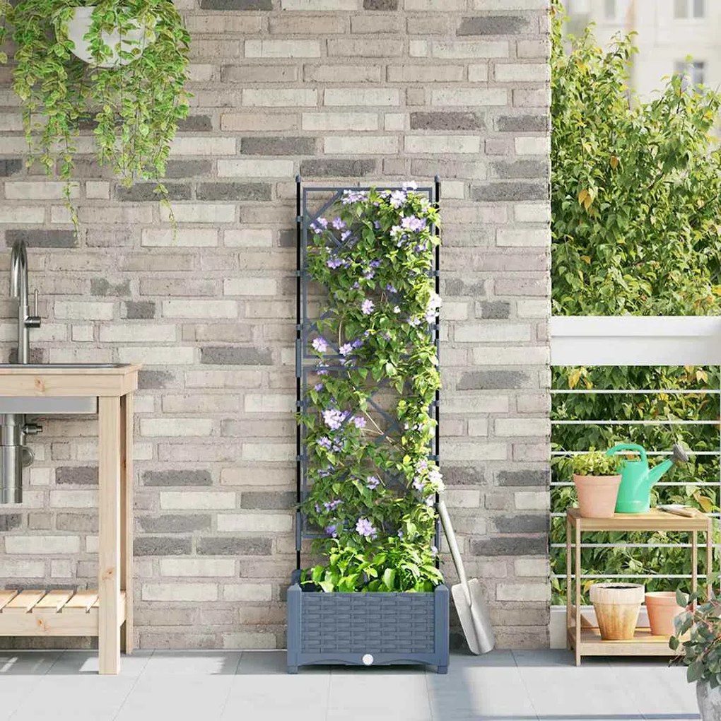 vidaXL Jardineira com Treliça Cinzento-claro 40 x 40 x 125.5 cm PP