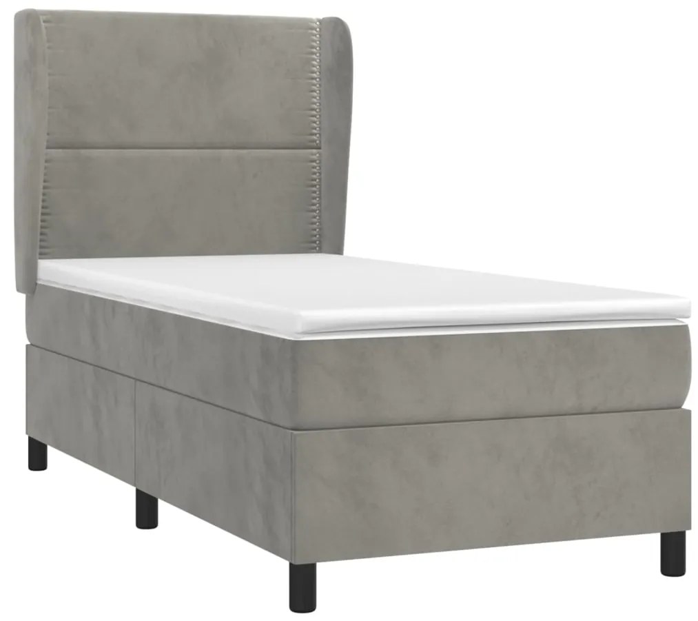 Cama com molas/colchão 100x200 cm veludo cinza-claro