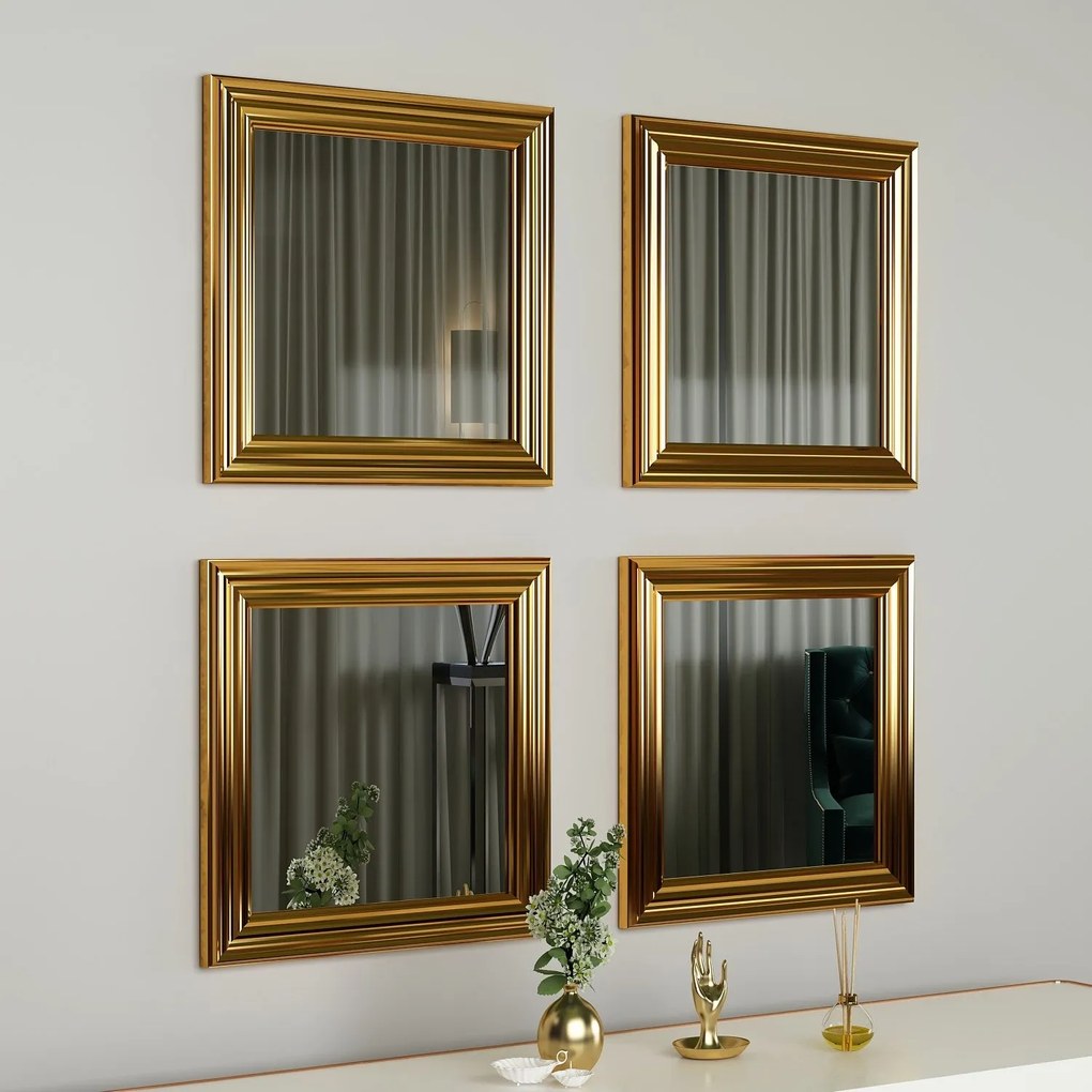Conjunto de Espelhos Loza – Dourado – 40x40x3 cm
