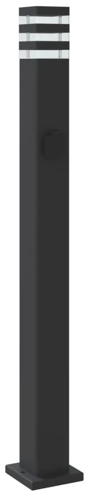 Candeeiro de chão para exterior com tomada 110cm alumínio preto
