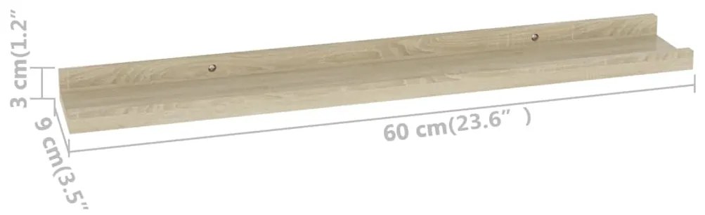 Prateleiras de parede 2 pcs 60x9x3 cm carvalho sonoma