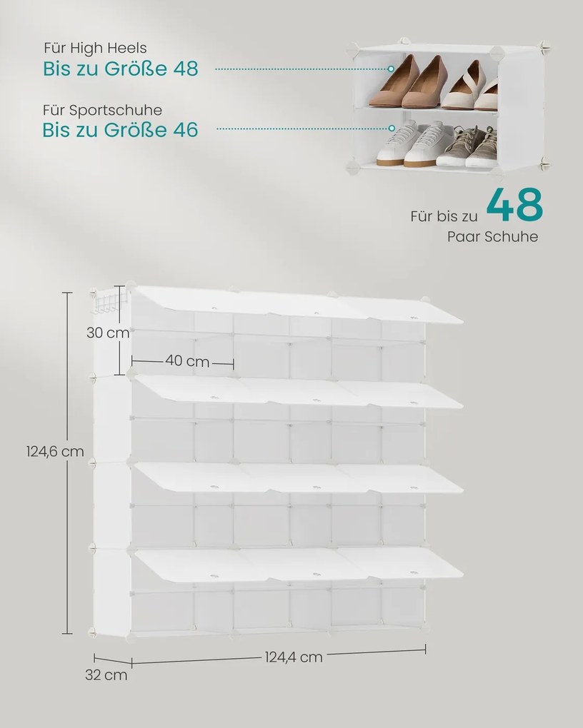 Sapateira com 12 compartimentos (124,4 L x 124,6 A cm) Branco nuvem e transparente