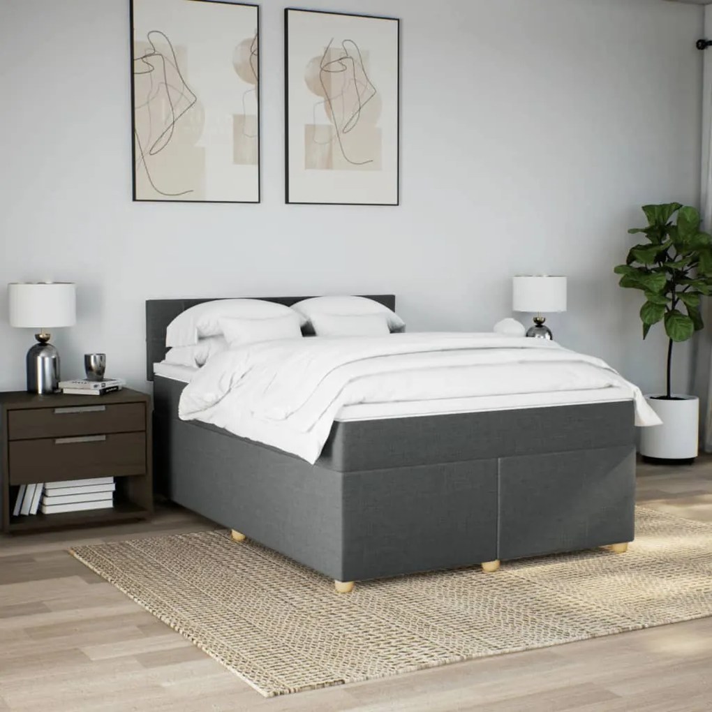 Cama com molas/colchão 160x200 cm tecido cinzento-escuro