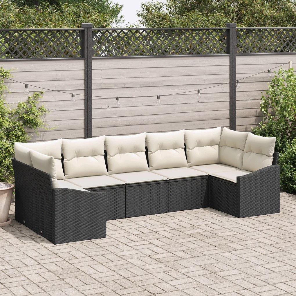 Conjunto de Jantar de 7 Peças com Almofadas em Rattan Sintético Preto