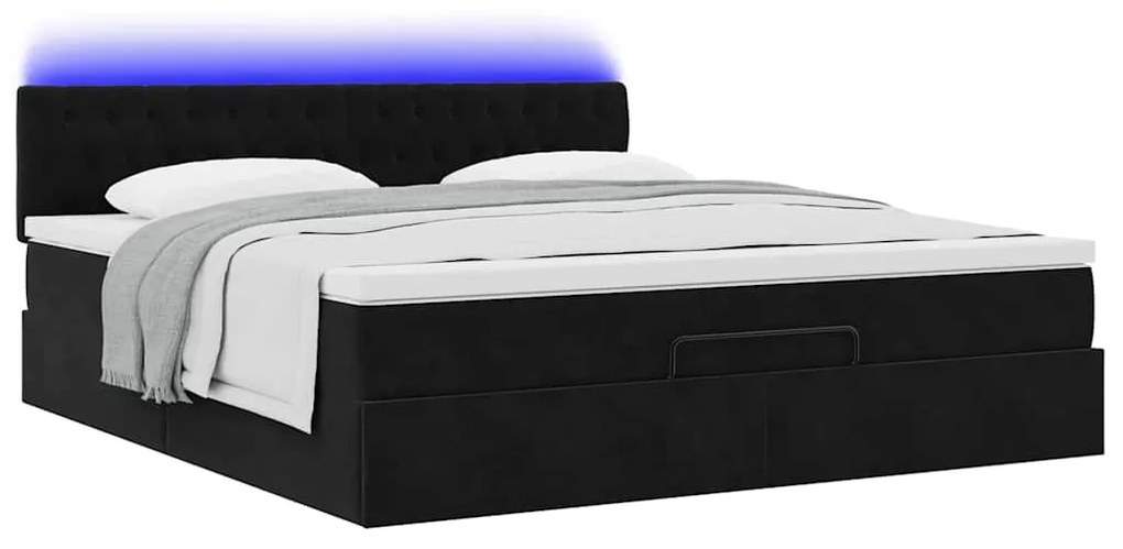 Estrutura de cama otomana com colchão 160x200 cm veludo preto
